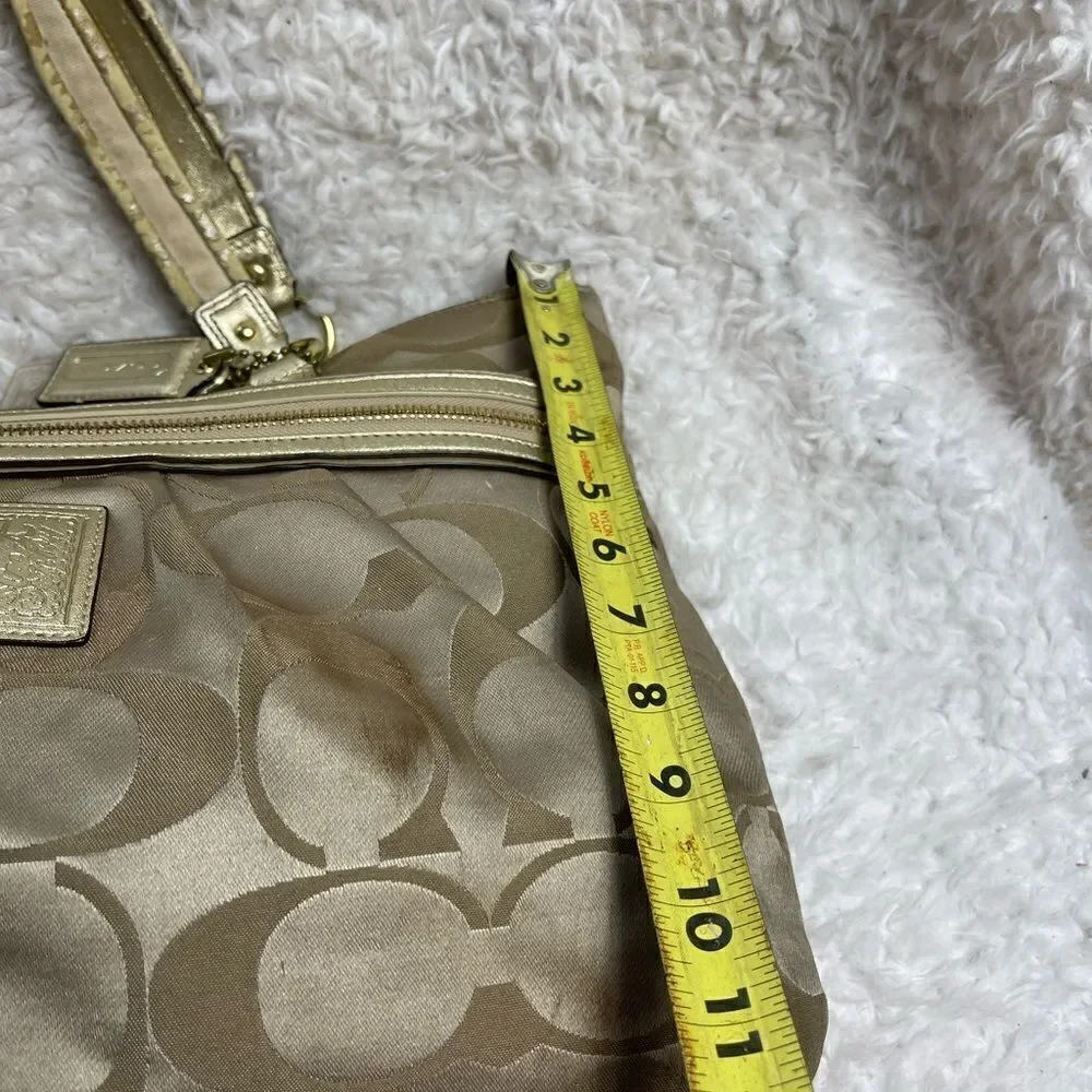 Coach large Tote Bag satin gold Signature F20026 metallic gold trim & Straps.
